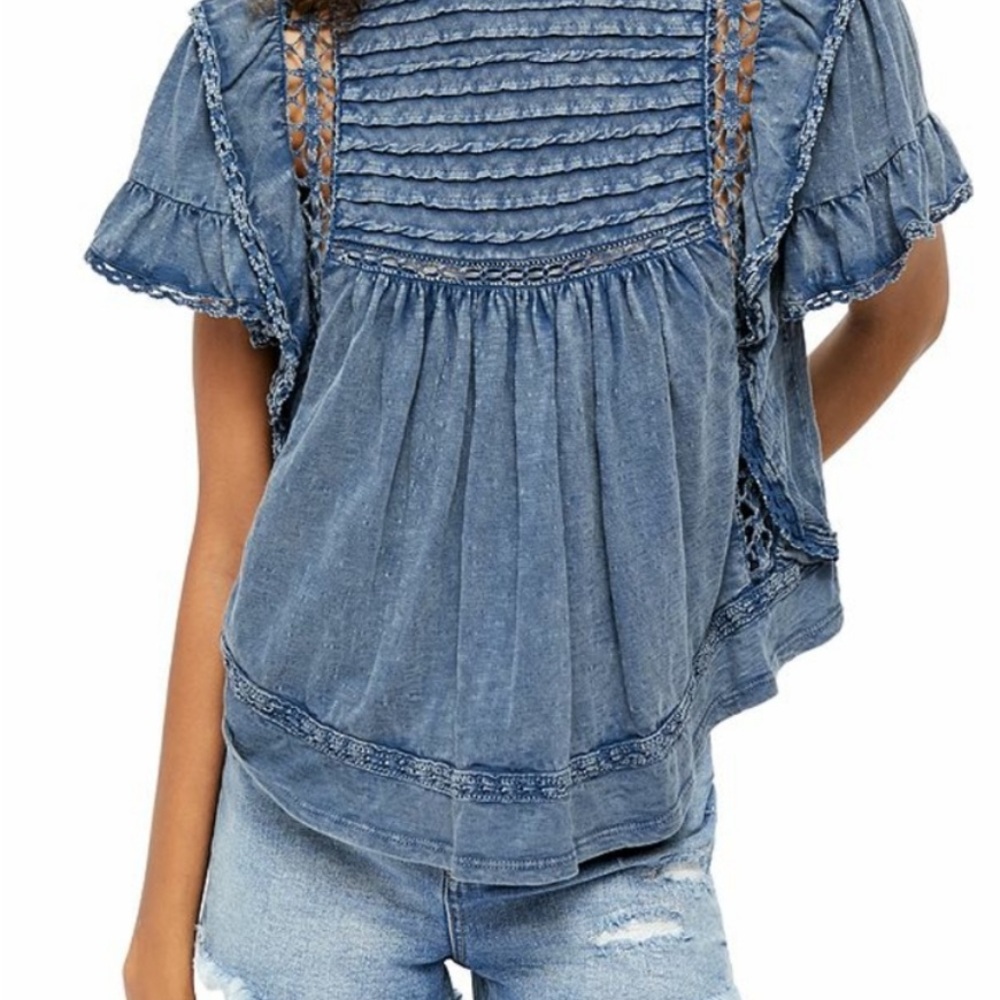 Blue Ruffled Free People Women's Top